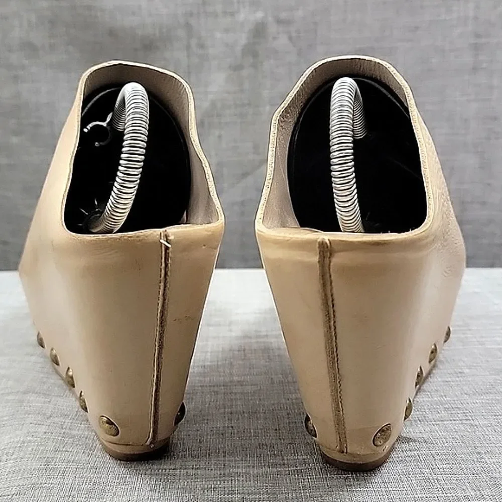 Vic Matie Italy Cream leather studded wedge sandals Slip-On - Women's SZ 37